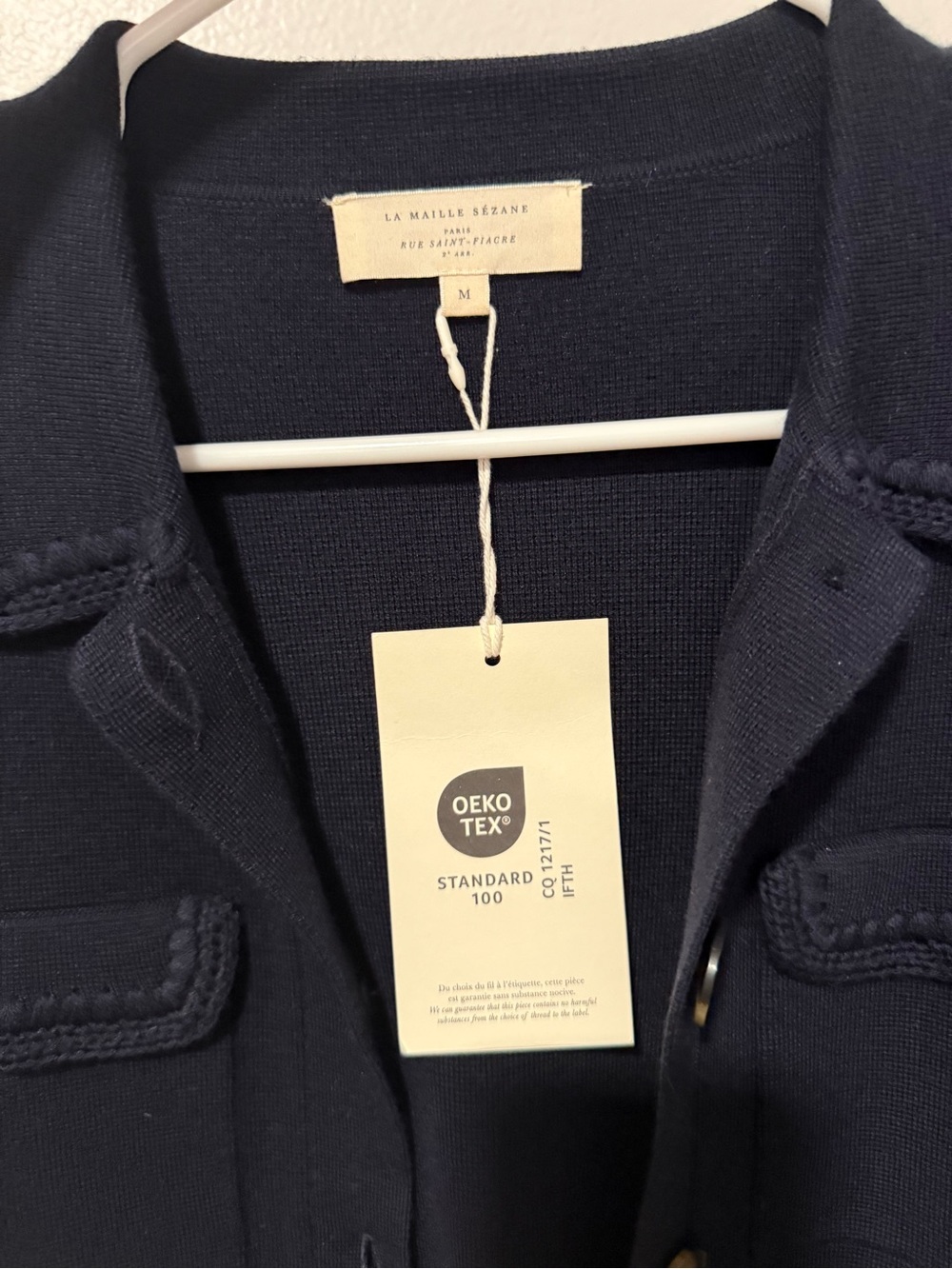 Sezane Navy Button-Front Knit Jacket - Picture 2 of 6